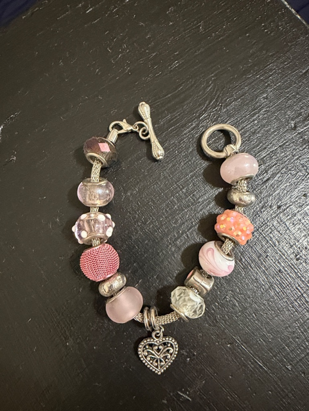 Pink Beaded Heart Charm Bracelet - Women's Jewelry